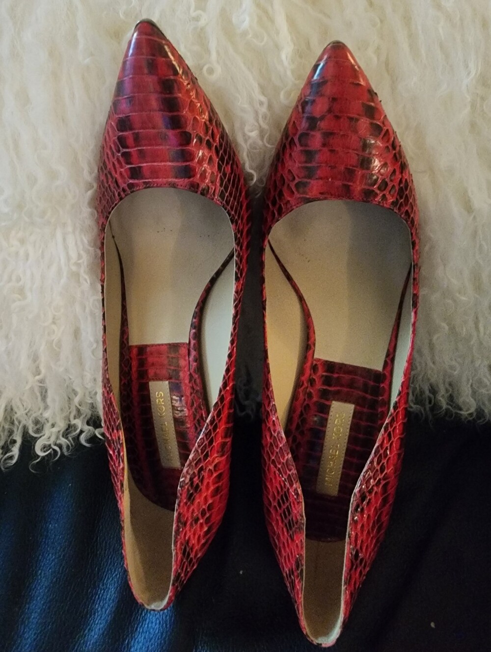 Michael Kors Avra Genuine Snakeskin Pumps Red Python Heels EU 38 Fits US 8